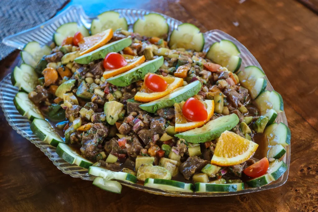 Fresh food prepared for a private charter